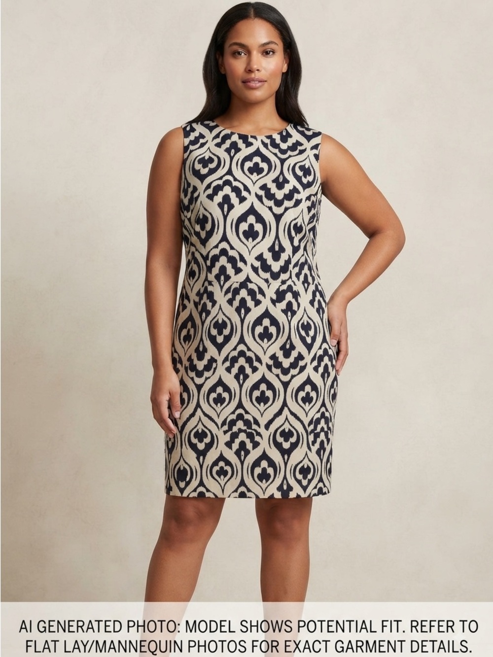 Alyx Navy and Cream Ikat Sheath Dress 16 Petite